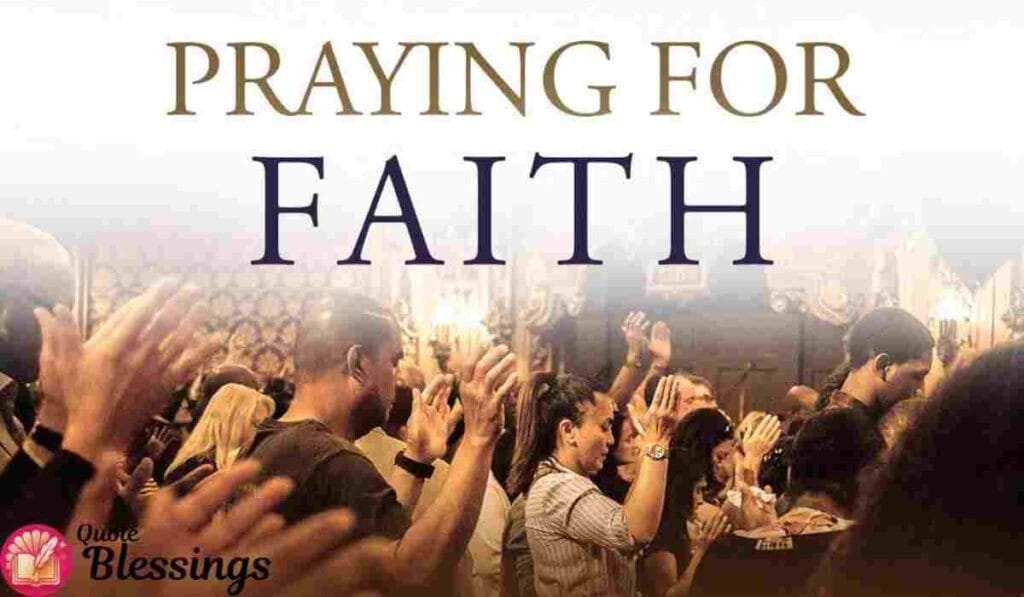 People gathered in prayer, raising hands in faith and unity.