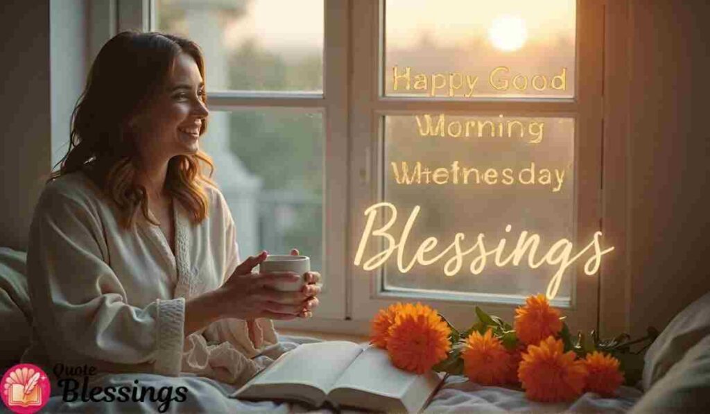 Smiling woman with coffee on Wednesday.