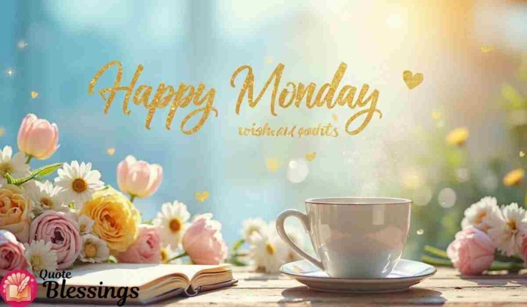 Happy Monday wishes with coffee.