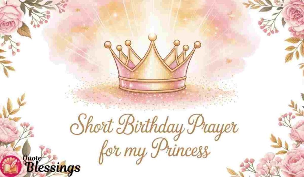 Pink princess crown birthday prayer greeting with floral border.