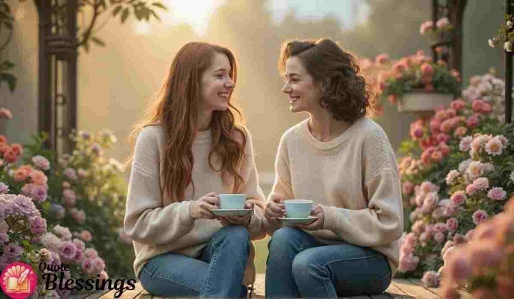 Friends sharing coffee and smiles.