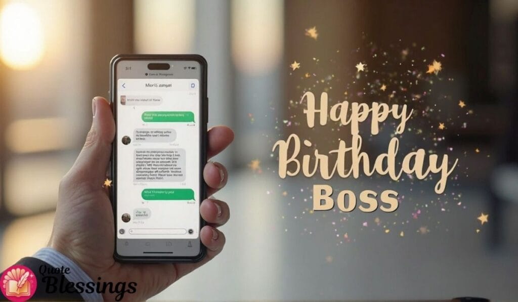 Birthday wish to boss on phone.