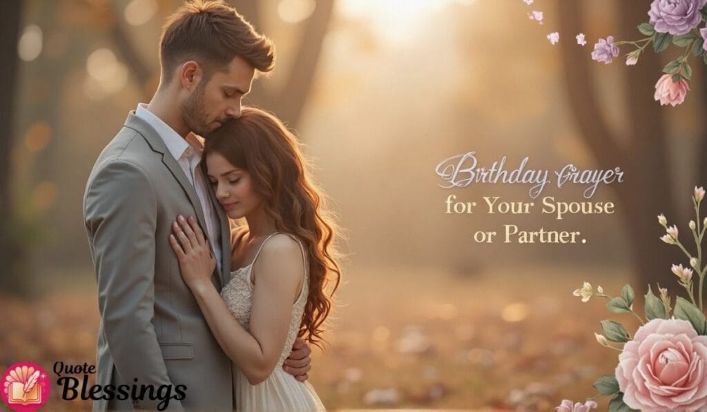 Romantic birthday prayer couple hug.