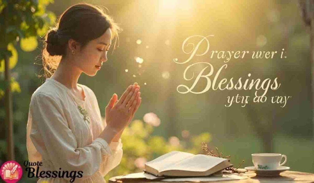 Woman praying with blessings book.