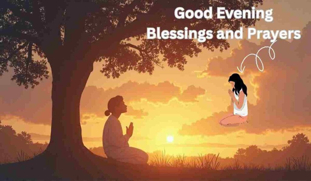 Woman praying at sunset outdoors,