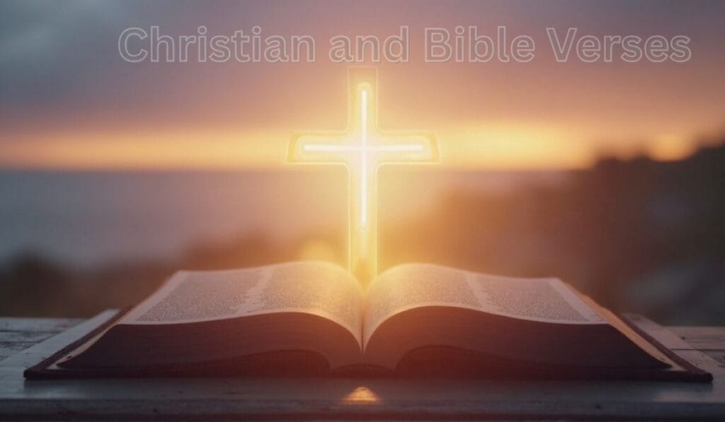 Open Bible with glowing cross.