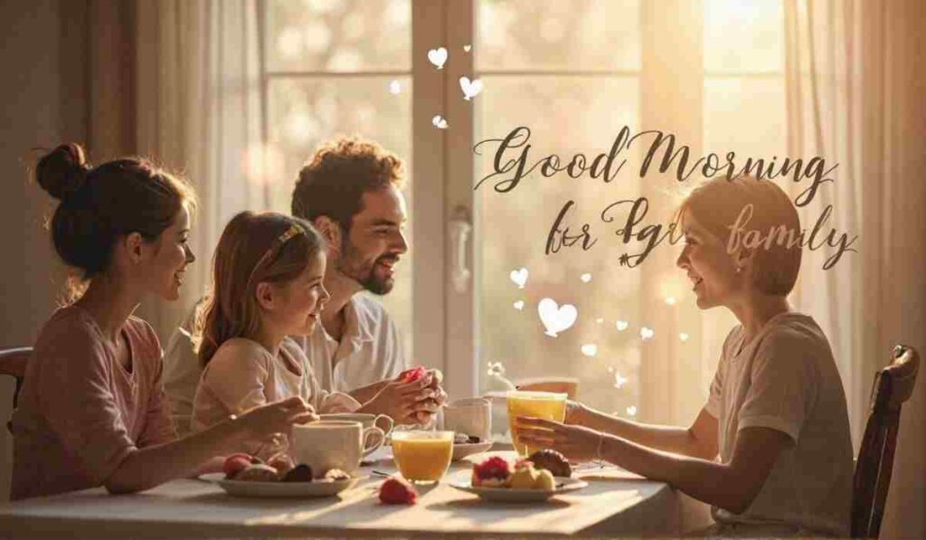 Family breakfast with morning light.