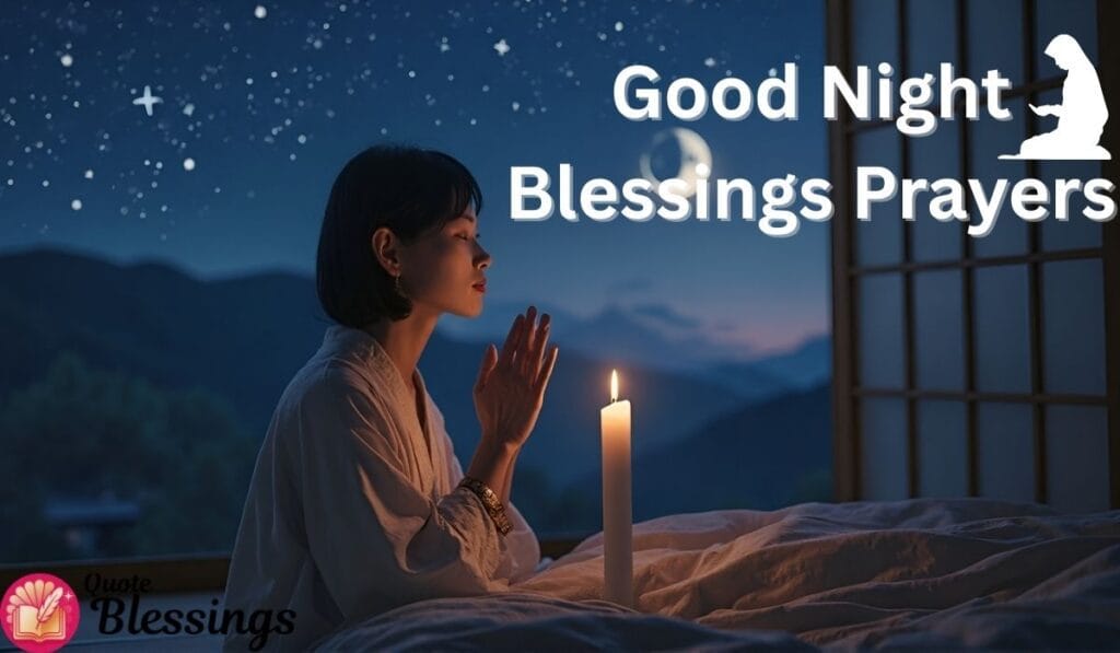 Woman praying by candle at night.