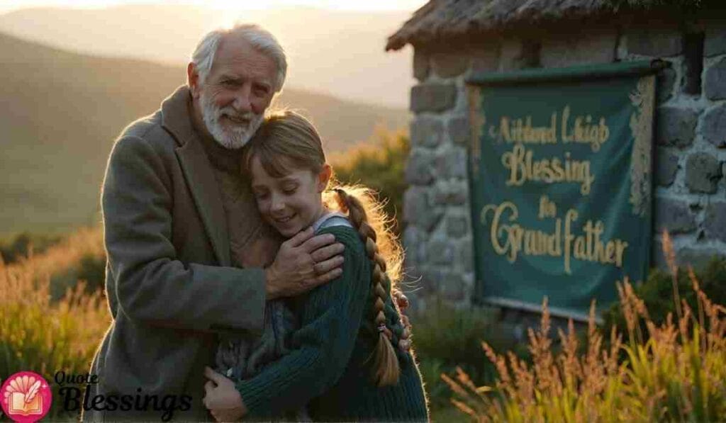Grandfather hugging granddaughter.