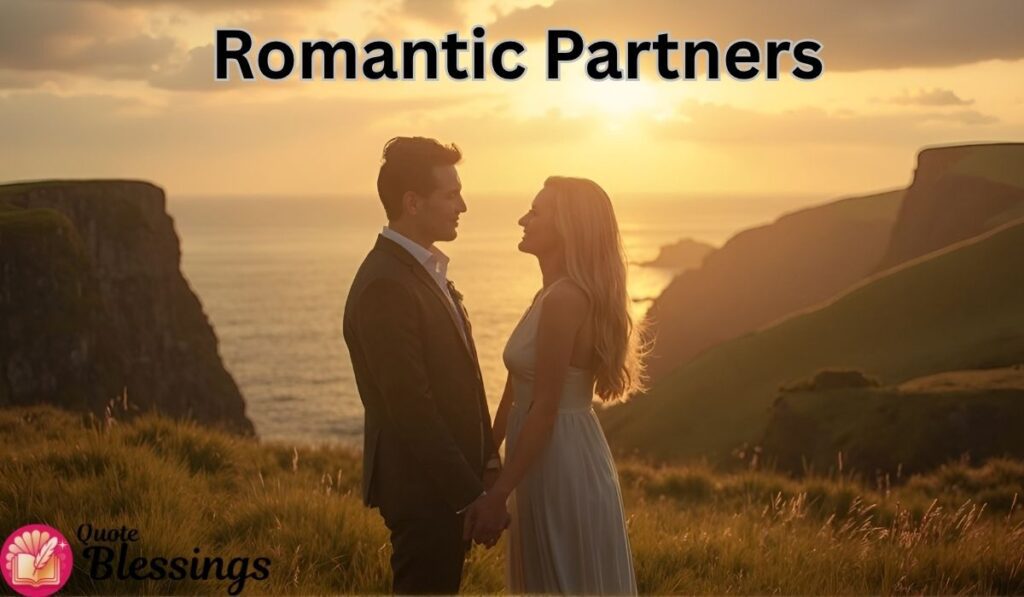 Couple holding hands at sunset.