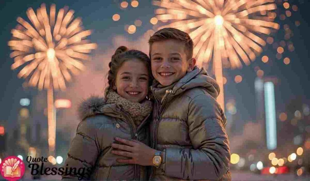 Brother and Sister enjoying fireworks celebration