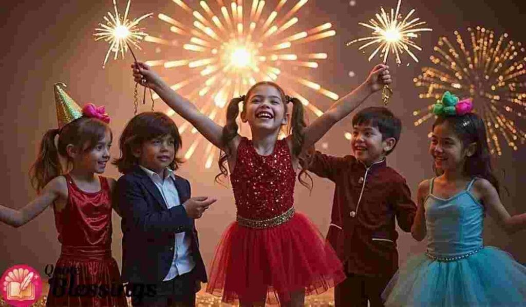 Kids celebrating with fireworks.