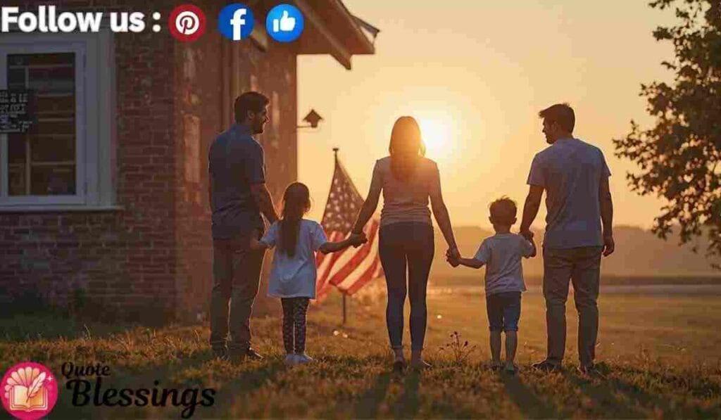 Family holding hands at sunset.